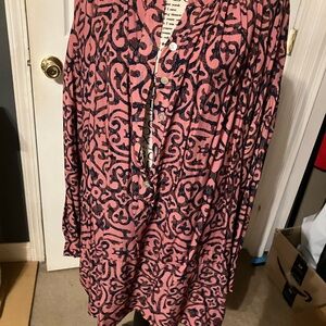 Pink and Navy Patterned Blouse or Dress